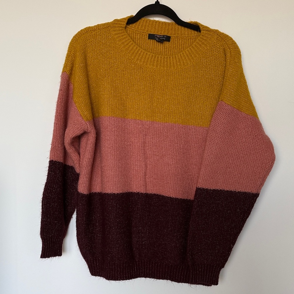 Forever 21 Colorblock Sweater - Mustard, Pink, Burgundy